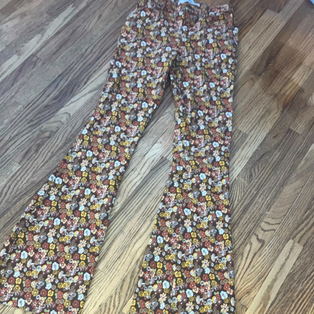 Hollister Brown and Yellow Flare Wide Leg Jeans